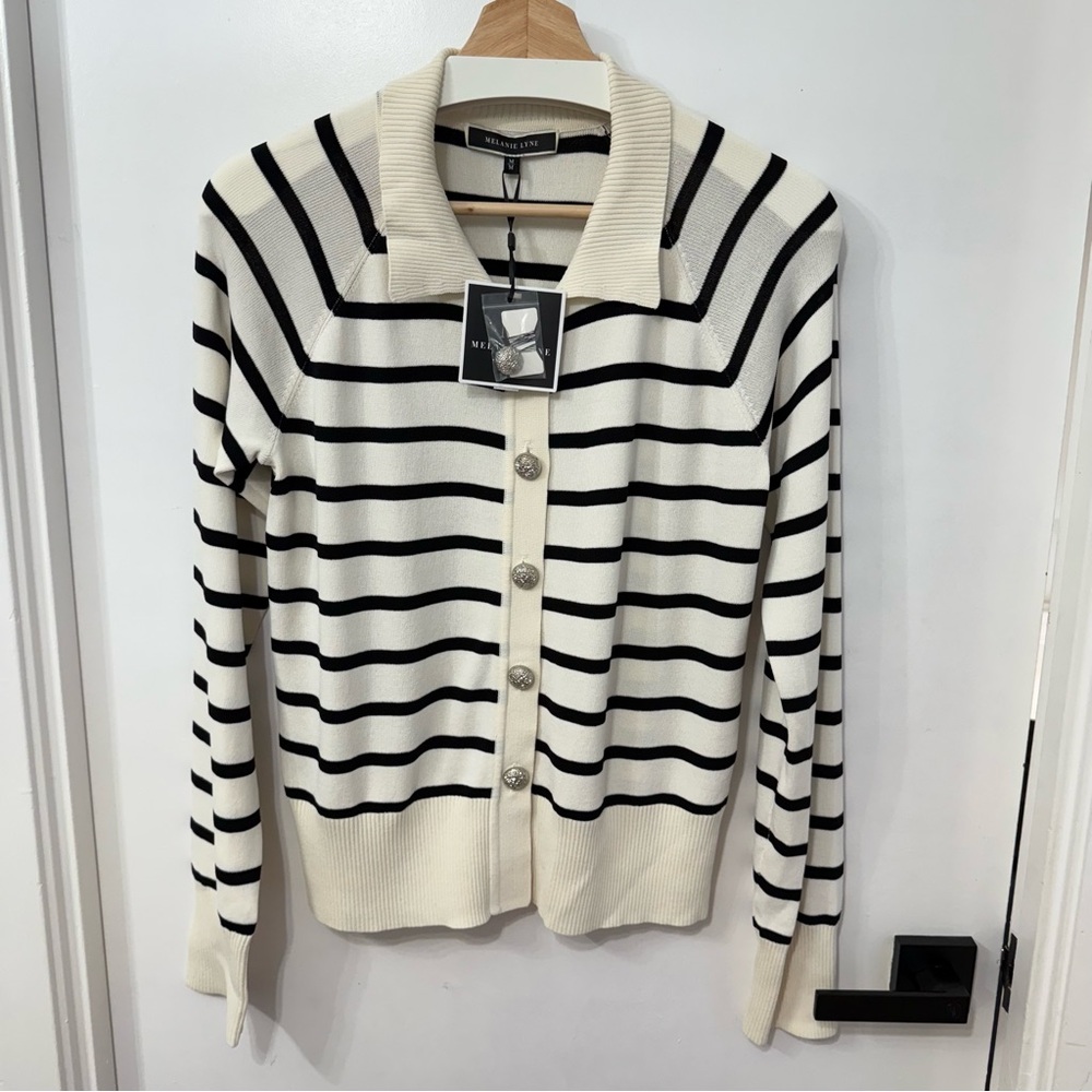Melanie Lyne Striped Cardigan in Cream and Black